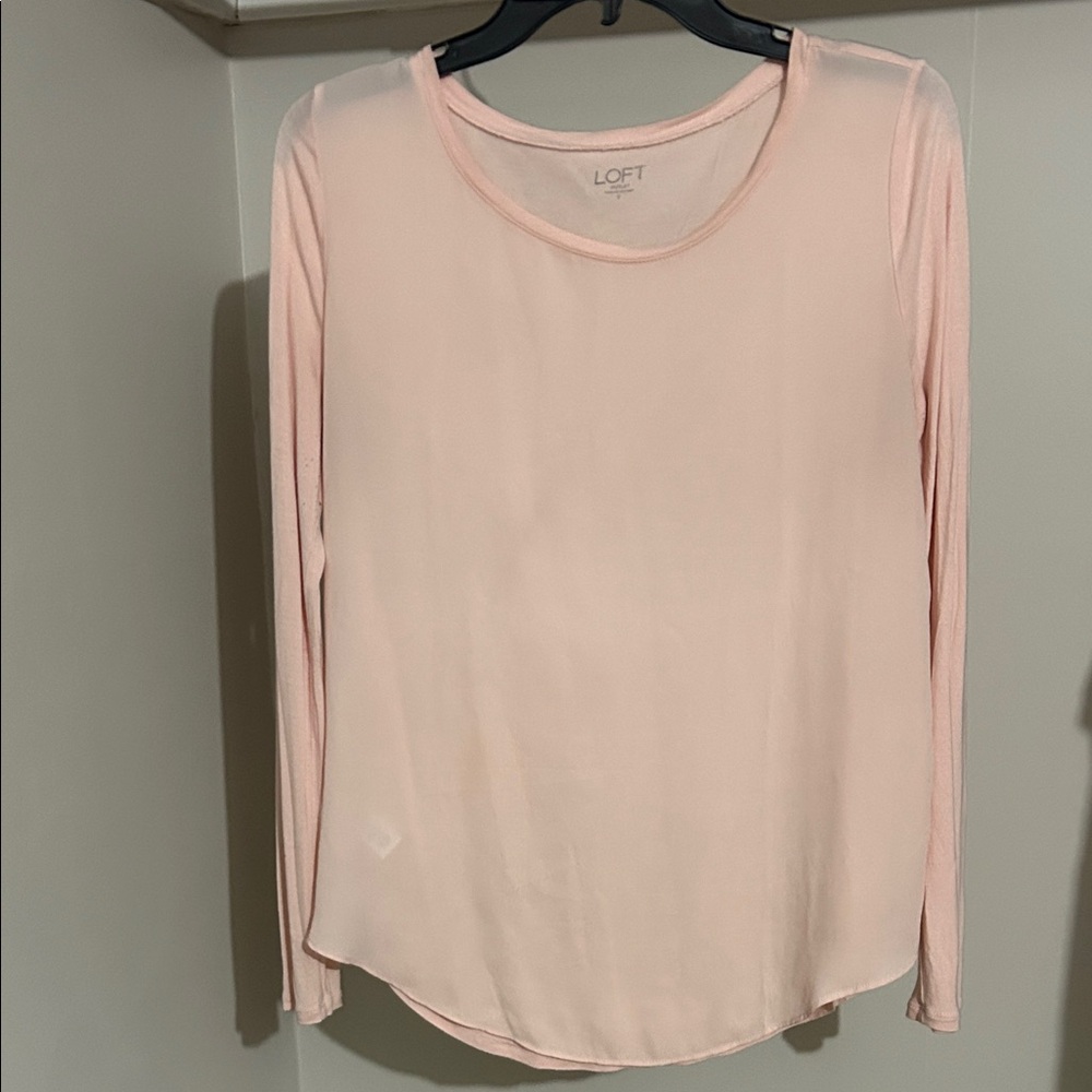 LOFT Light Pink Long-Sleeve Round Neck Top